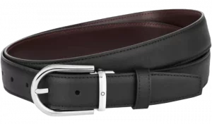 Ceinture – 30mm -Boucle Fer à Cheval – Cuir Noir/Bordeaux –